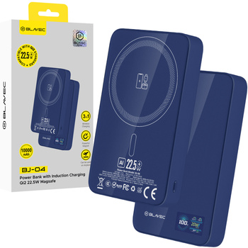 Blavec Magnetische Powerbank fürs Telefon BJ-04 10000 mAh 22,5W 3in1 kompatibel mit MagSafe USB-C - Marineblau Glas