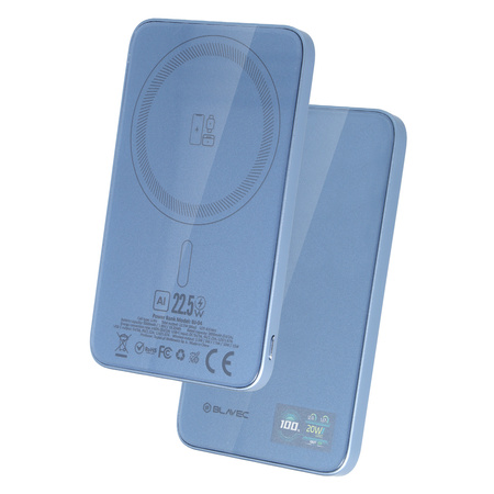 Blavec Power Bank 5000mAh BJ-04 Ultra Slim 7,8mm - Typ C - 22,5W magnetyczny indukcyjny Magsafe 3 w 1 (PBBJ04-MC5LB) jasnoniebieski szklany