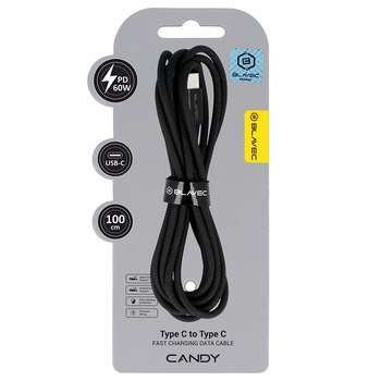 Blavec Kabel Candy mit Geflecht USB-C auf USB-C PD 60W 3A 1 m - Schwarz