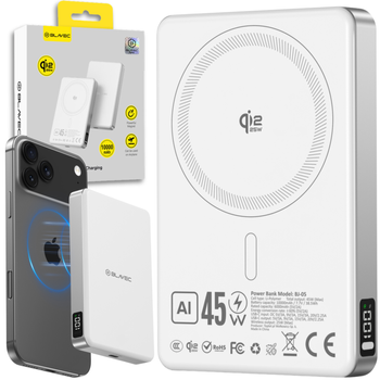 Blavec Magnetische Powerbank fürs Telefon BJ-05 Ultra Fast 10000 mAh 25W 2in1 kompatibel mit MagSafe USB-C - Weiß