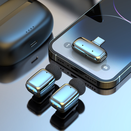 Blavec Kabelloses Krawattenmikrofon MK-03 ClipGo x2 fürs Telefon USB-C - Silber