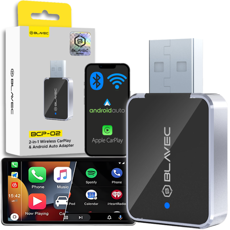 Blavec Adapter Carplay Android Auto bezprzewodowy BCP-02 - Bluetooth Wifi USB + adapter Typ C (CPAABCP02-BWUB) czarny