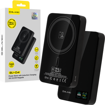 Blavec Magnetische Powerbank fürs Telefon BJ-04 10000 mAh 22,5W 3in1 kompatibel mit MagSafe USB-C - Schwarz