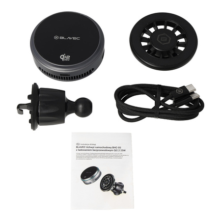 Blavec Autohalterung fürs Telefon BHC-05 Qi2.2 25W Magnetisch Abnehmbar mit induktivem Laden und aktiver Kühlung fürs Lüftungsgitter - Schwarz