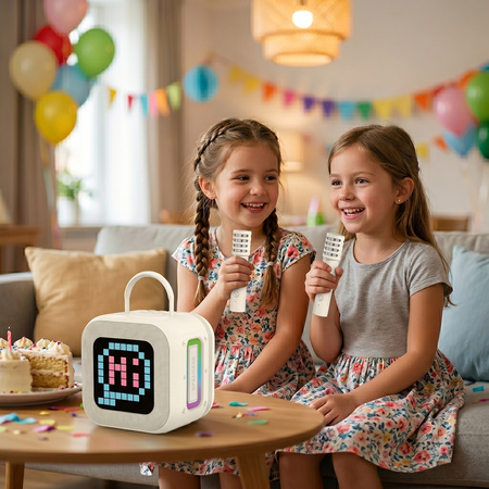 Blavec Kabelloser Bluetooth-Lautsprecher WS-09 Karaoke Fun 10W mit 2 Mikrofonen und Display - Beige