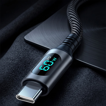 Blavec Zumi Kabel geflochten - Typ C auf Typ C - PD 60W 3A LCD-Display 1 Meter Apple CarPlay/Android Auto (CZU-CC3B10) schwarz