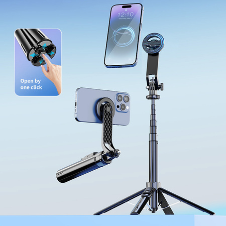 Blavec Selfie-Stick Aluminium Fusion P06 kompatibel mit MagSafe Tripod + Fernbedienung + Befestigung 1,34 m - Schwarz