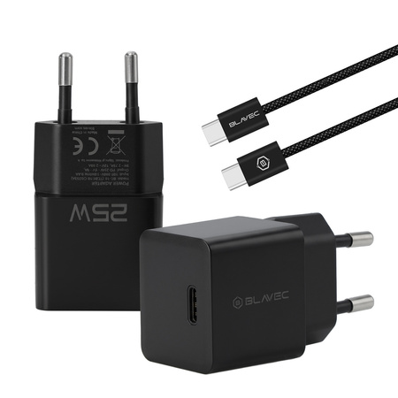 Blavec Netzladegerät BC-10 USB-C PD 25W 3A mit USB-C-Kabel - Schwarz