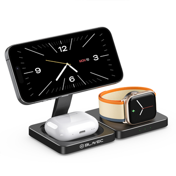 Blavec Induktives Ladegerät BQI-02 Qi 15W 3-in-1 Magnetisch kompatibel mit MagSafe - Schwarz
