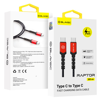 Blavec Kabel USB-C auf USB-C zum Laden 60W 3A 2 m
