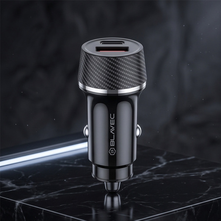 Blavec Autoladegerät BS-03B-C Carbon - USB + Typ C - QC 3.0 48W mit Kabel Typ C auf Typ C (CCBS03BC-UCB) schwarz