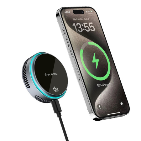 Blavec Autohalterung fürs Telefon BHC-05 Qi2.2 25W Magnetisch Abnehmbar mit induktivem Laden und aktiver Kühlung fürs Lüftungsgitter - Schwarz