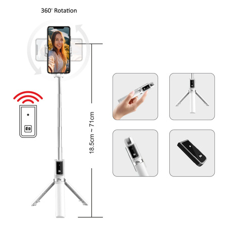 Selfie Stick Coco tripod + pilot 0,7 metra - biały