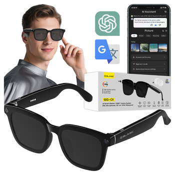 Intelligente KI-Brille mit Kamera, ChatGPT, Mikrofon und Live-Übersetzung + Etui