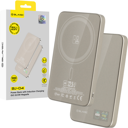 Blavec Power Bank 5000mAh BJ-04 Ultra Slim 7,8mm - Typ C - 22,5W magnetyczny indukcyjny Magsafe 3 w 1 (PBBJ04-MC5GD) złoty