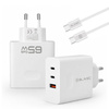 Blavec Ładowarka Sieciowa BC-11 GaN USB + 2xUSB-C QC PD 65W 3A z Kablem USB-C na USB-C - Biała