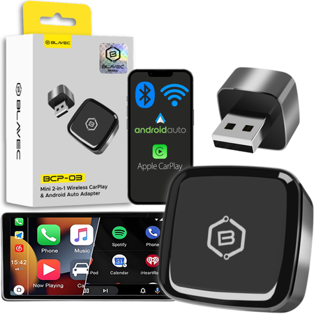 Blavec Adapter Carplay Android Auto Kabellos BCP-03 Bluetooth Wifi USB + USB-C-Adapter - Schwarz