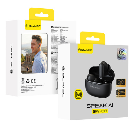 Blavec Słuchawki Bluetooth TWS BW-08 Speak AI z tłumaczeniem na żywo (BW08SA-B) czarne