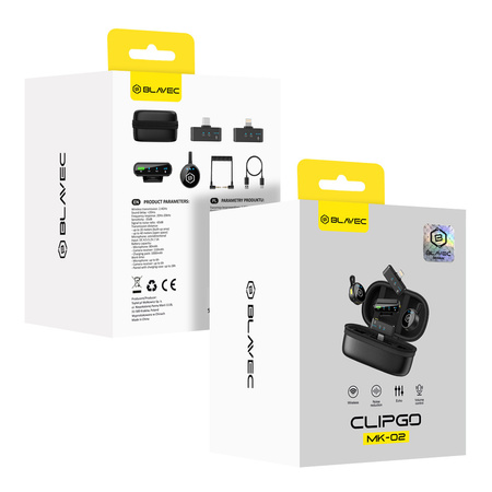 Blavec Kabelloses Krawattenmikrofon MK-02 ClipGo x2 fürs Telefon USB-C Lightning BT - Schwarz