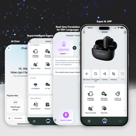 Blavec Bluetooth-Kopfhörer TWS Speak AI mit Live-Übersetzung - Weiß