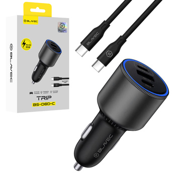 Blavec Autoladegerät BS-06D-C Trip - USB + 2xTyp C - QC 3.0 95W mit Kabel Typ C auf Typ C (CCBS06DCQ-U2CB) schwarz