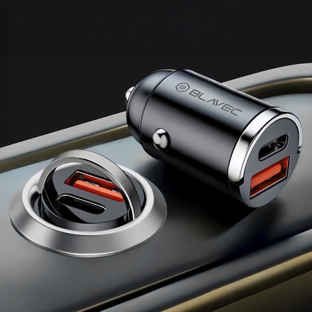 Blavec Autoladegerät BS-02B-C Aero - USB + Typ C - QC 3.0 18W PD 30W mit Kabel Typ C auf Typ C (CCBS02BCA-UCB) schwarz
