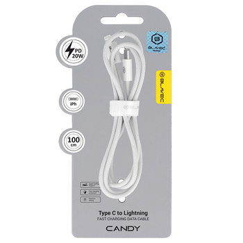Blavec Kabel Candy w Oplocie USB-C na Lightning PD 20W 2,4A 1 m - Biały