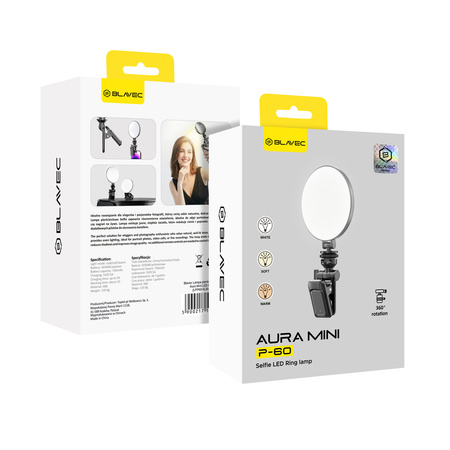 Blavec Lampa Pierścieniowa LED P-60 Aura Mini Selfie z Klipsem - Czarna