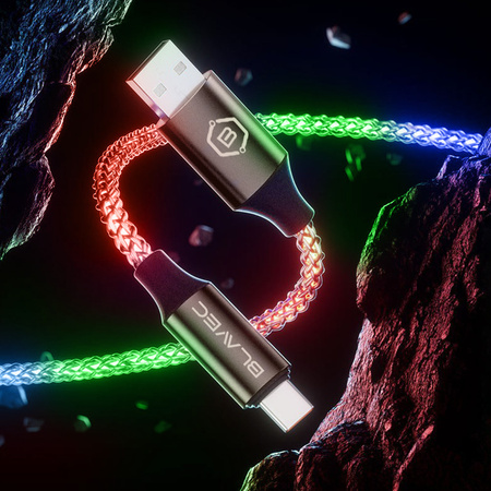 Blavec Kabel Neon USB auf USB-C QC 3.0 60W 3A 1 m Leuchtend RGB