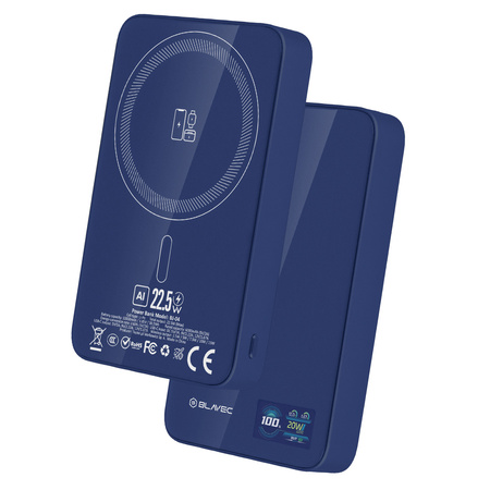 Blavec Magnetische Powerbank fürs Telefon BJ-04 10000 mAh 22,5W 3in1 kompatibel mit MagSafe USB-C - Marineblau Glas