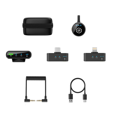 Blavec Kabelloses Krawattenmikrofon MK-02 ClipGo x2 fürs Telefon USB-C Lightning BT - Schwarz