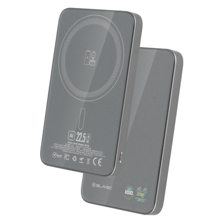 Blavec Power Bank 5000mAh BJ-04 Ultra Slim 7,8mm - Typ C - 22,5W magnetyczny indukcyjny Magsafe 3 w 1 (PBBJ04-MC5G) szary