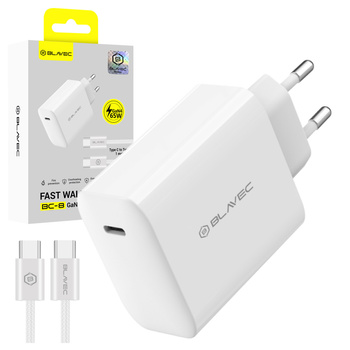 Blavec Netzladegerät BC-8 GaN4 USB-C PD QC 65W 3A mit USB-C-Kabel - Weiß