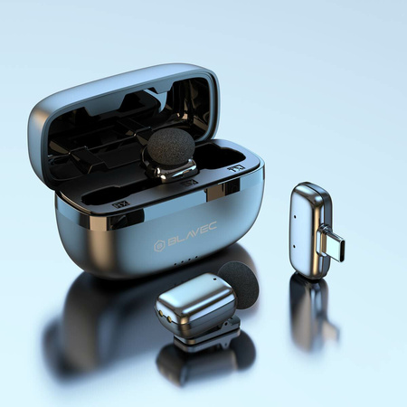 Blavec Kabelloses Krawattenmikrofon MK-03 ClipGo x2 fürs Telefon USB-C - Silber