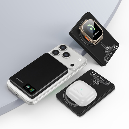 Blavec Magnetische Powerbank fürs Telefon BJ-03 10000 mAh 22,5W 3in1 kompatibel mit MagSafe USB-C - Schwarz Aluminium