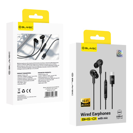 Blavec Słuchawki douszne BHS-01 z mikrofonem Typ C (DAC) (BHS01-B) czarne
