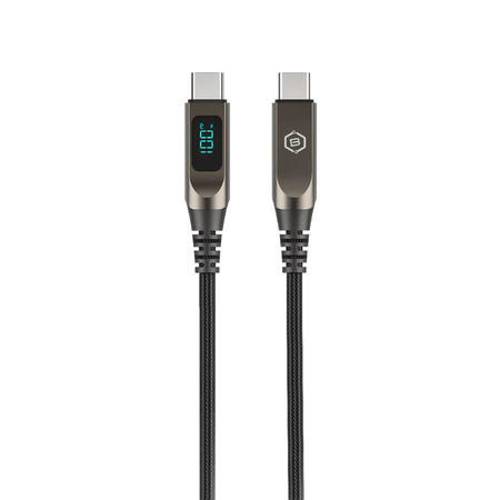 Blavec Lumix Kabel geflochten - Typ C auf Typ C - PD 100W 5A LED-Display 1,2 Meter Apple CarPlay/Android Auto (CLU-CC5BG12) schwarz-grau