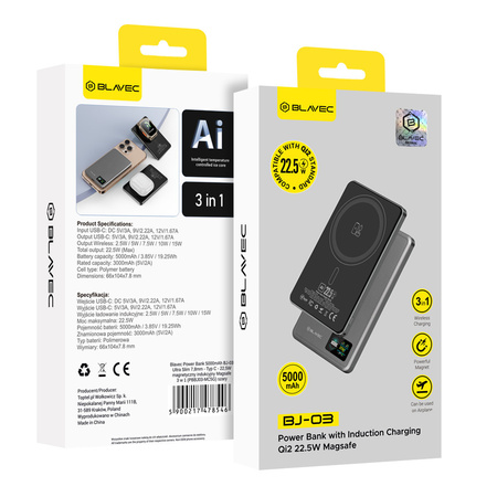 Blavec Magnetische Powerbank fürs Telefon Mini 5000 mAh 22,5W kompatibel mit MagSafe