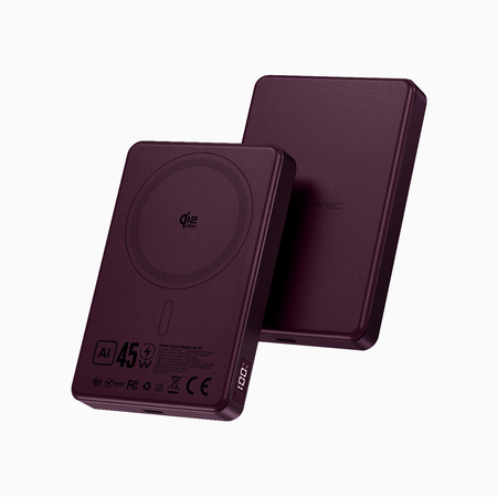 Blavec Power Bank 10000mAh BJ-05 Ultra Fast 16mm - Typ C - Qi2.2 25W + PD 45W magnetyczny indukcyjny Magsafe 2 w 1 (PBBJ05-QI22MC10P) fioletowy aluminiowy