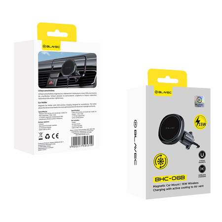 Blavec Autohalterung BHC-06B 15W magnetisch mit induktivem Laden und aktiver Kühlung für das Lüftungsgitter (BHC06B-MAVIB) schwarz