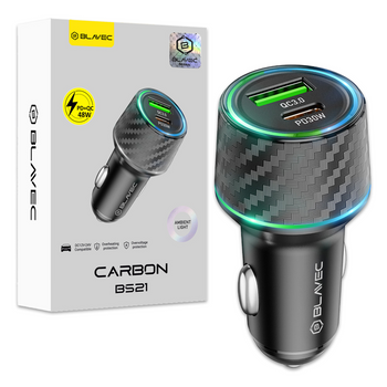 Ładowarka samochodowa Carbon - Typ C + USB - PD 48W 3A