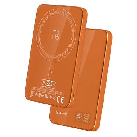 Blavec Magnetische Powerbank fürs Telefon BJ-04 5000 mAh 22,5W 3in1 kompatibel mit MagSafe USB-C - Orange Glas