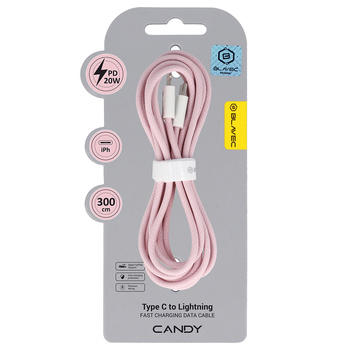 Blavec Candy Kabel im Geflecht USB-C auf Lightning PD 20W 2,4A 3 m - Rosa