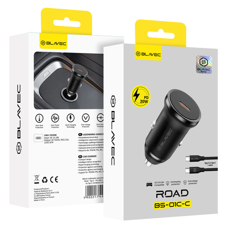 Blavec Autoladegerät BS-01C-C Road - Typ C - PD 20W mit Kabel Typ C auf Typ C (CCBS01CCR-CB) schwarz